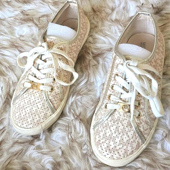 Michael Kors Girl's Lace Up Sneakers Vanilla Ima Boerum MK Logo Light Pink Sz 4✌ - Picture 4 of 8